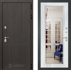 Входная дверь Лабиринт Urban Зеркало Фацет с багетом Белый софт