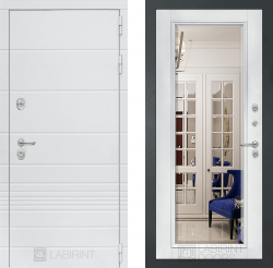 Входная дверь Лабиринт Трендо Зеркало Фацет с багетом Белый софт