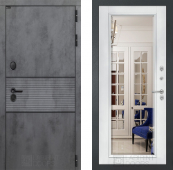 Входная дверь Лабиринт Инфинити Зеркало Фацет с багетом Белый софт