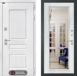 Входная дверь Лабиринт Versal Зеркало Фацет с багетом Белый софт