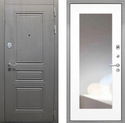 Входная дверь Интекрон Брайтон Графит ФЛЗ-120-М Зеркало Белый матовый