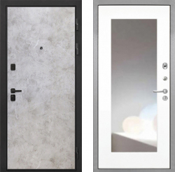 Входная дверь Интекрон Профит Black Мрамор Светлый ФЛЗ-120-М Зеркало Белый матовый