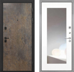 Входная дверь Интекрон Профит Black Гранж ФЛЗ-120-М Зеркало Белый матовый